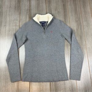 Y2K 90s Polo Ralph Lauren 1/4 Zip Sweater Womens S Rib Knit Flag Gray EUC